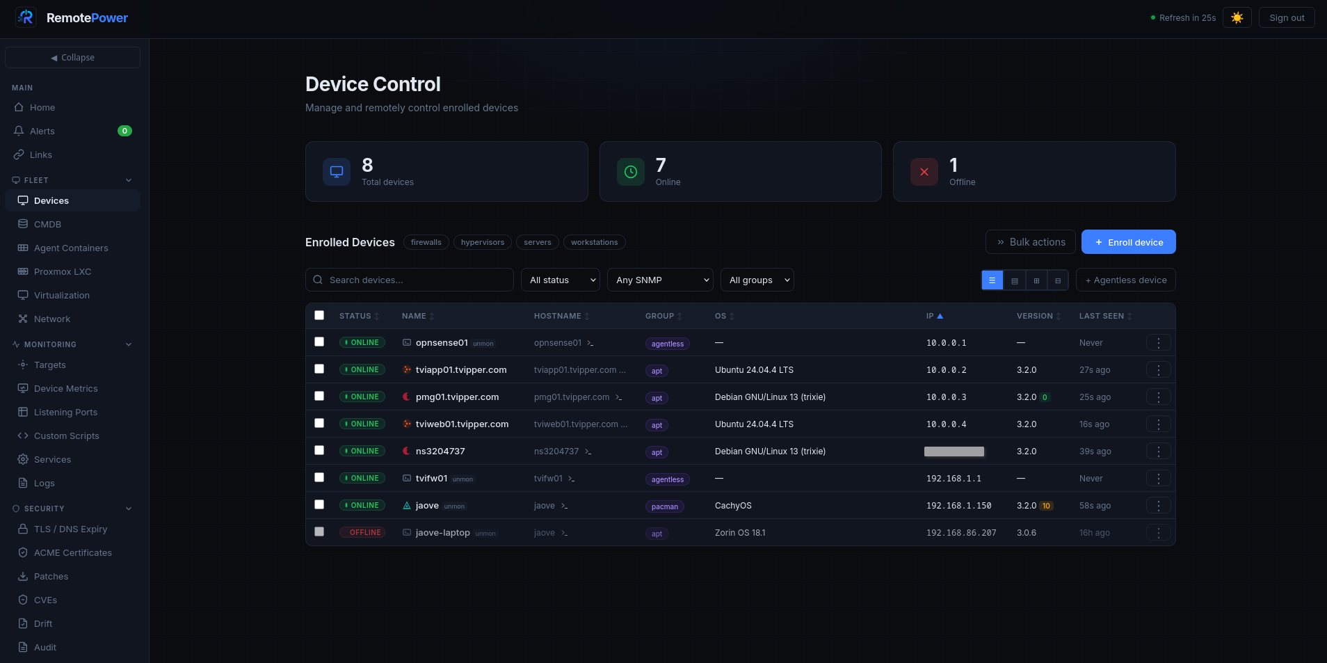 RemotePower dashboard