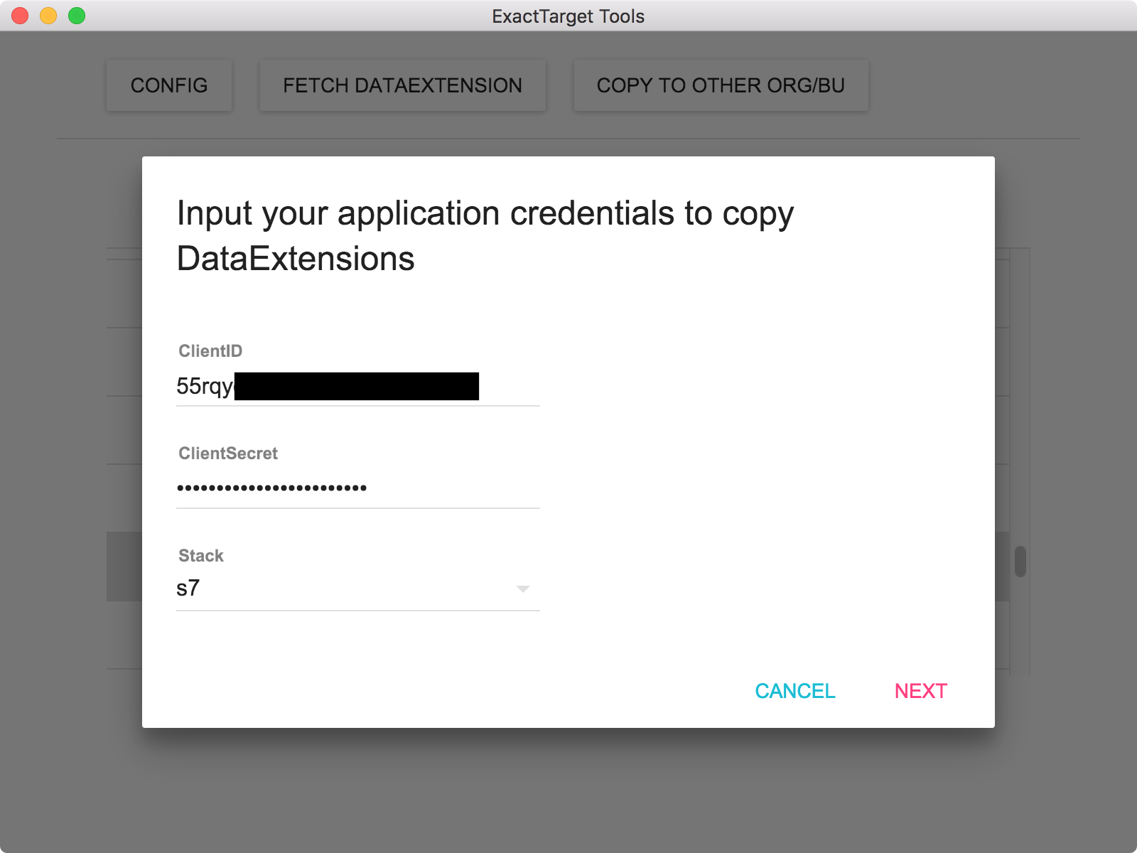 Input Destination Credentials