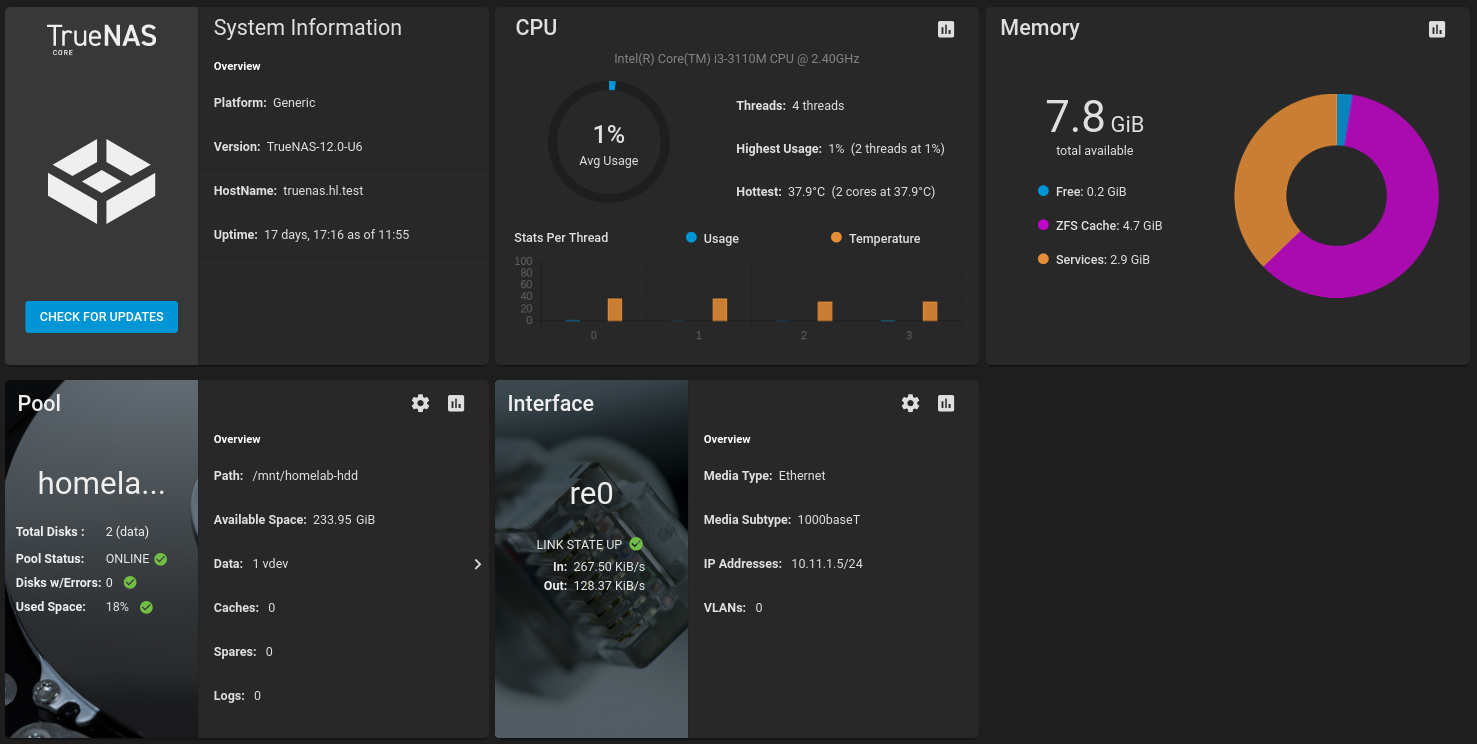 TrueNAS Dashboard