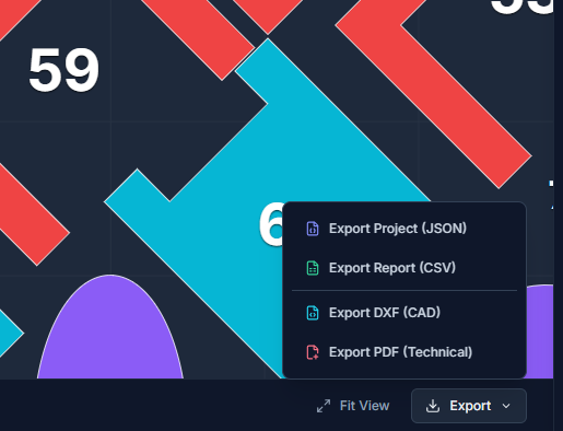 SmartNestPro – Export Types – JSON, CSV, DXF, PDF for every workflow