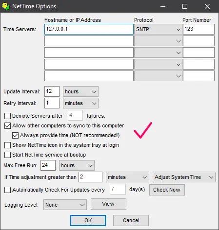 NetTime configured properly