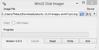 Win32DiskImager image selection