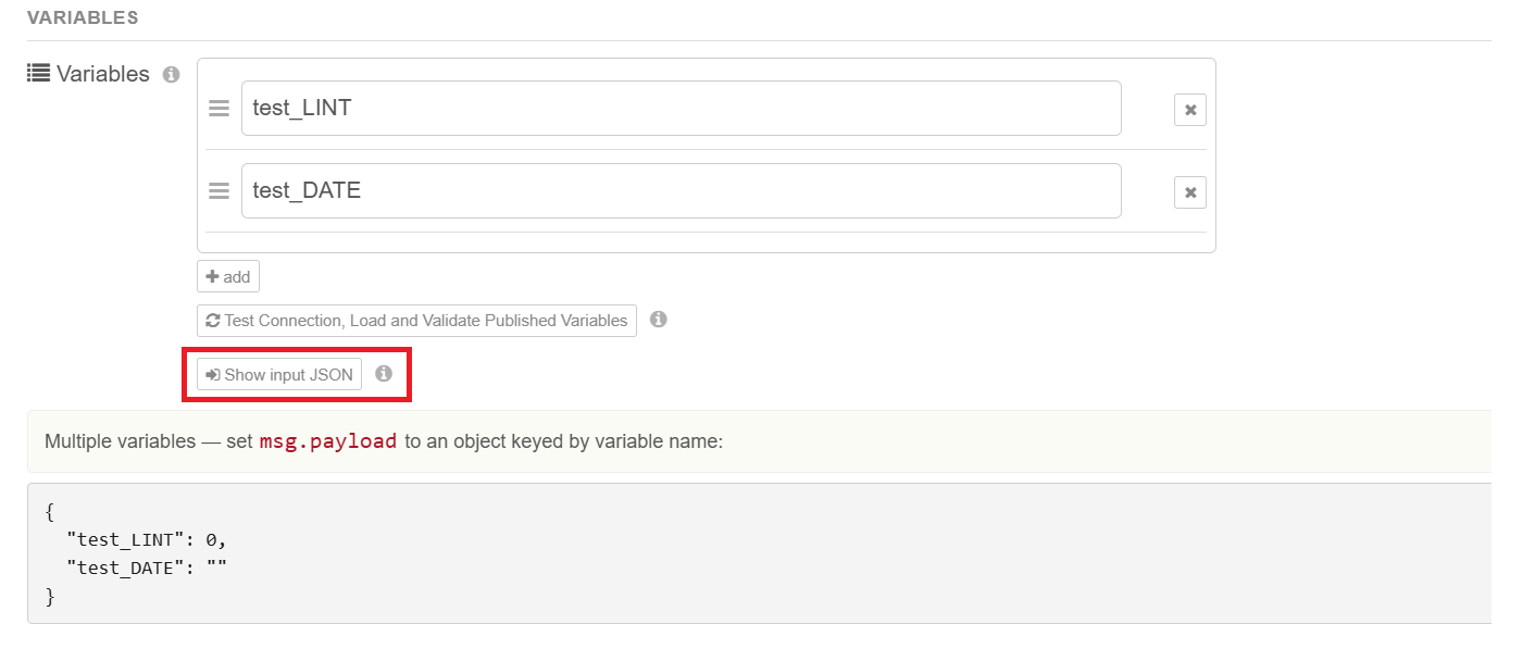 Show input JSON, two-variable example
