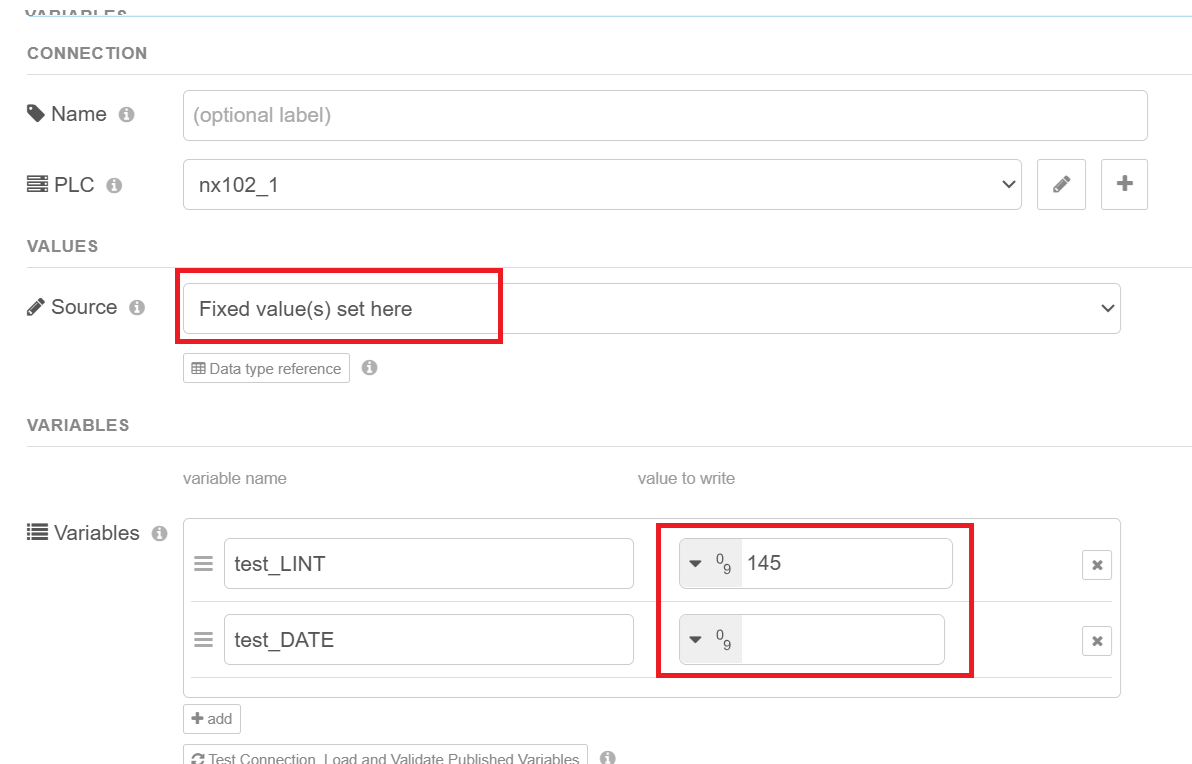 Fixed value mode with a "value to write" field per tag