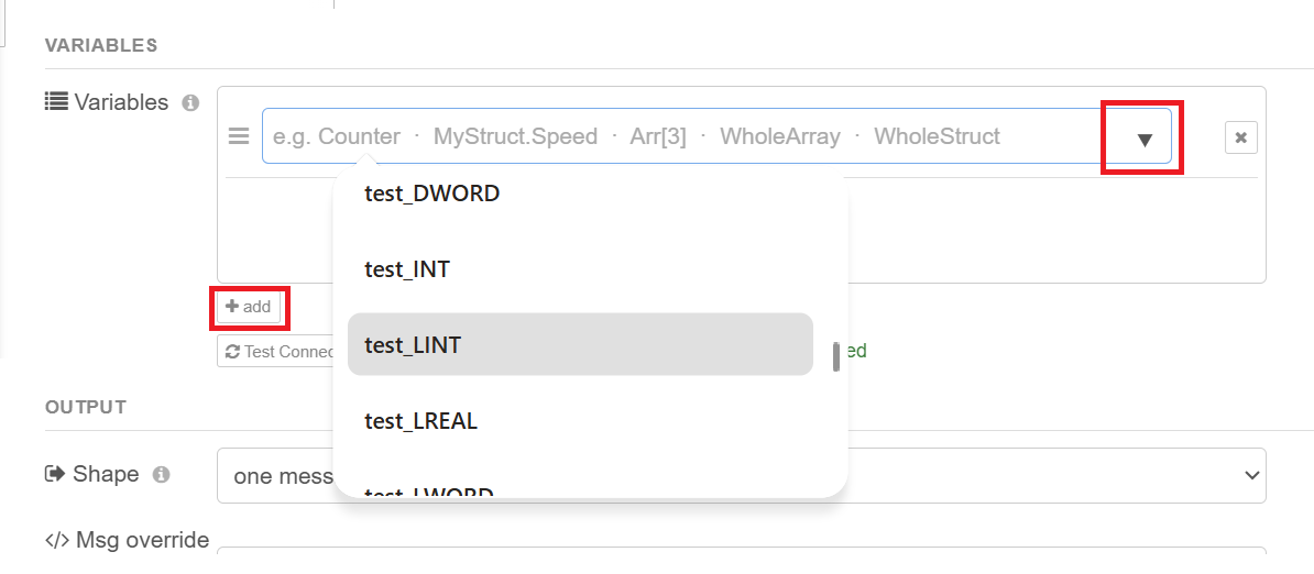 Adding variables, with the dropdown suggestions