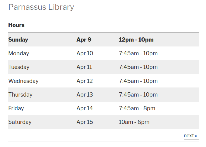 Opening hours displayed in a published post