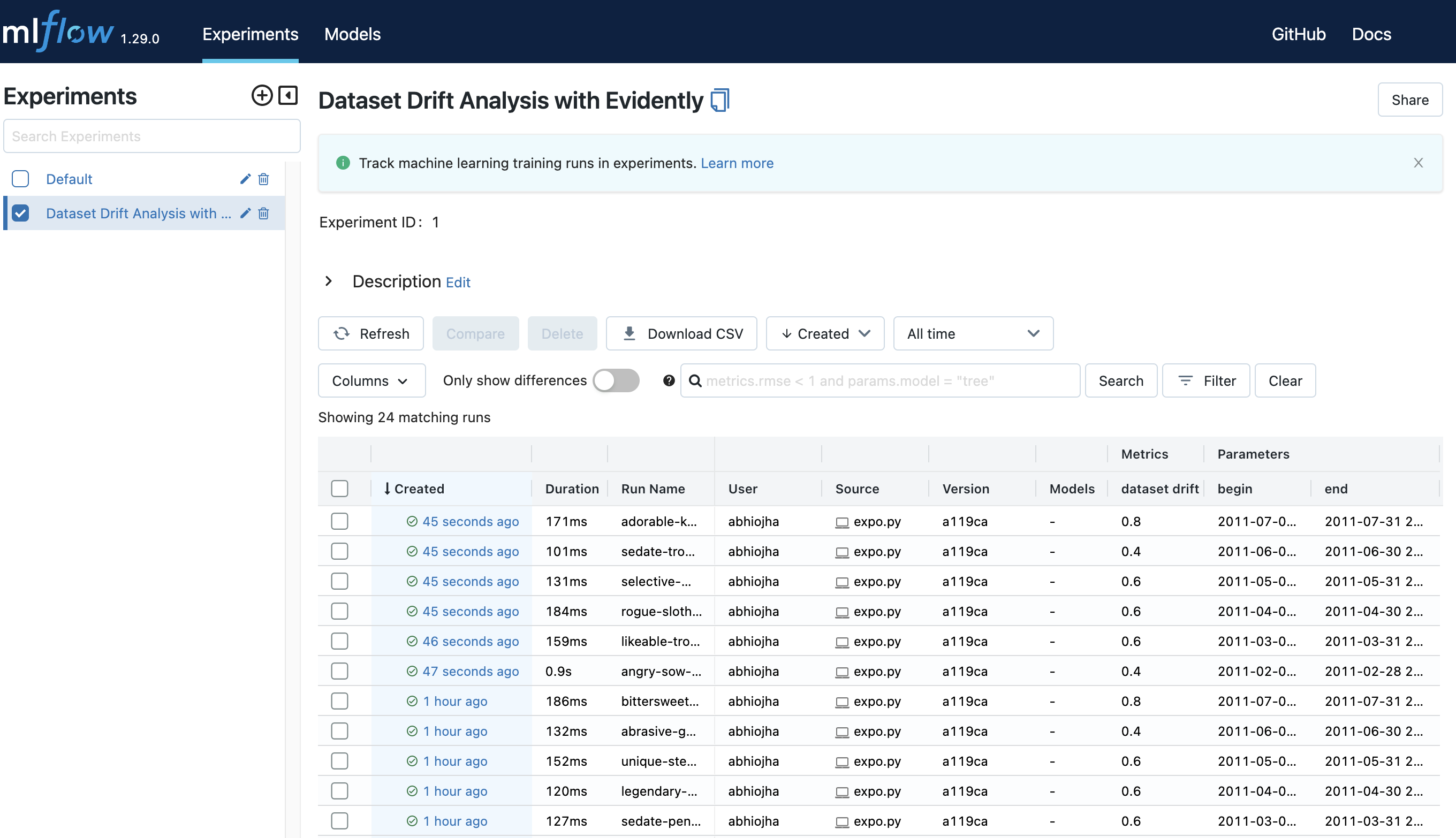 mlflow UI