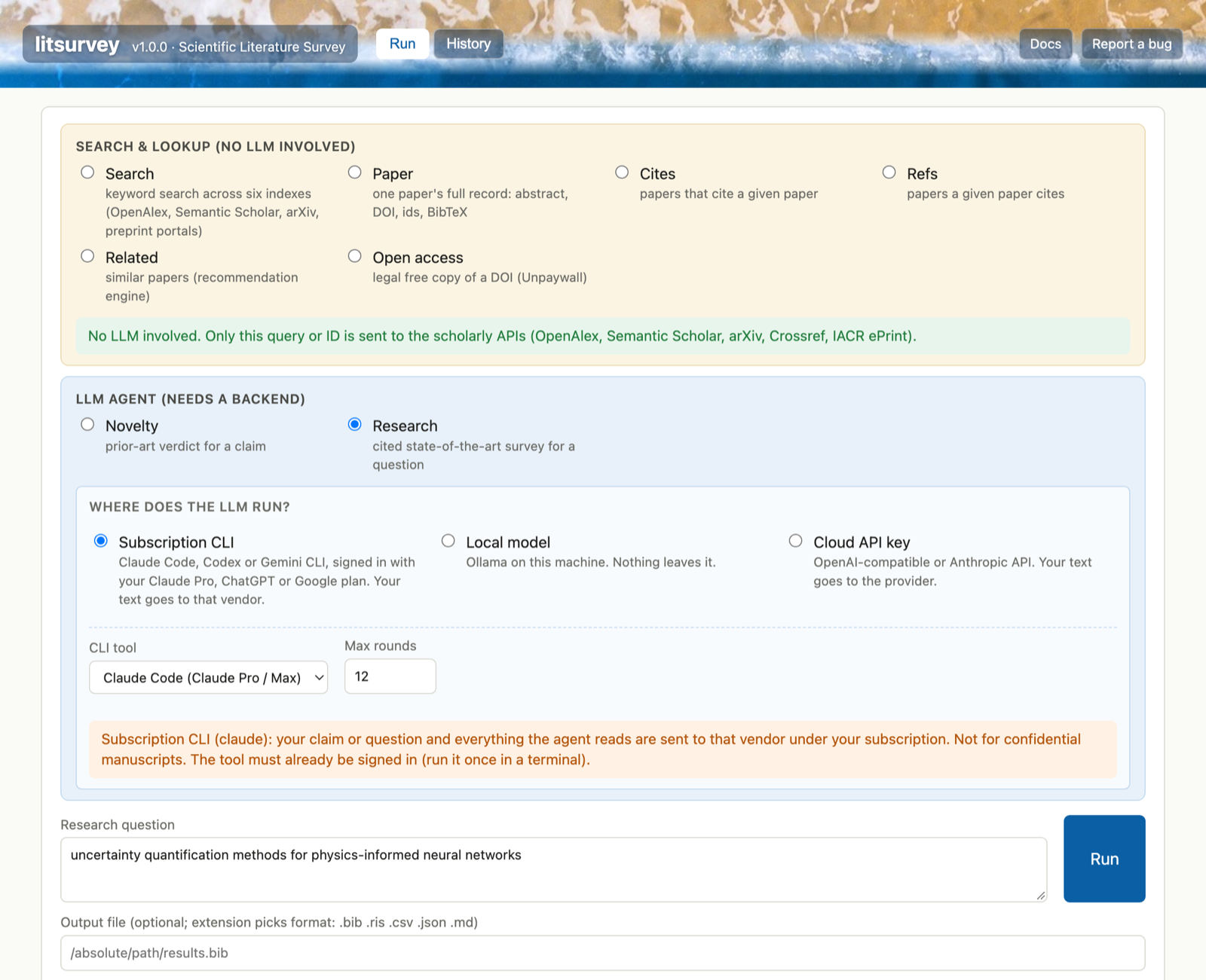 litsurvey web interface