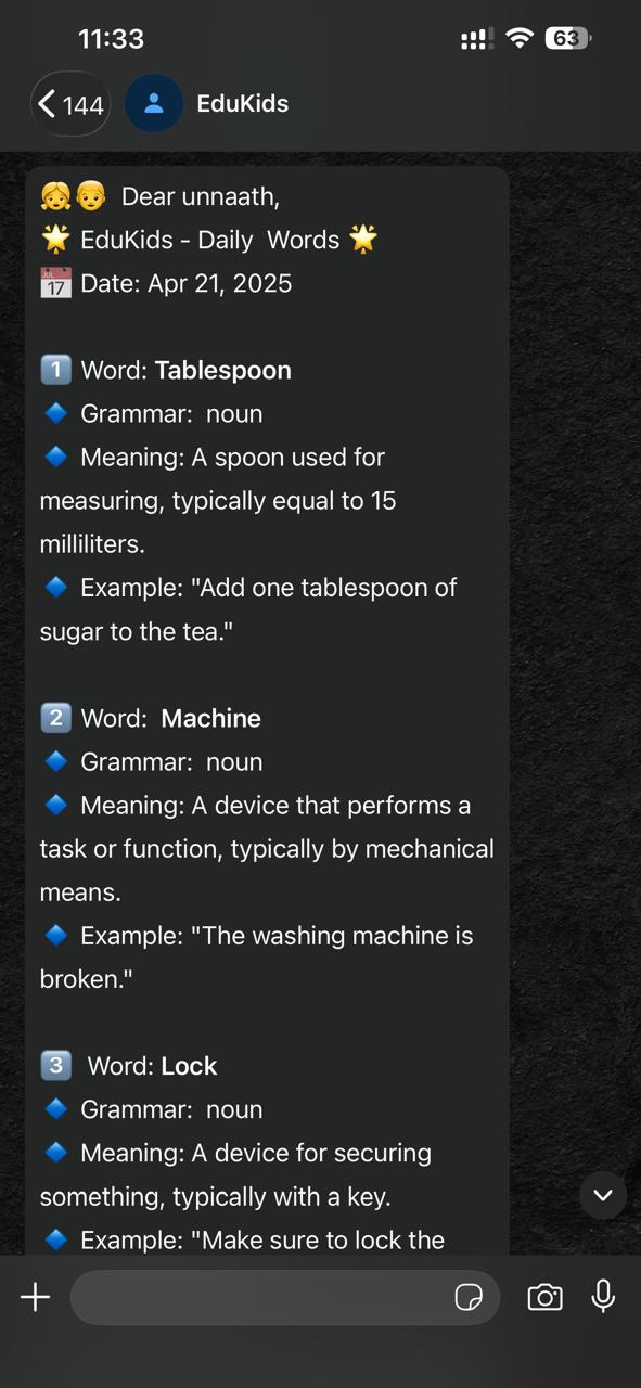 Word, meaning and example sentence