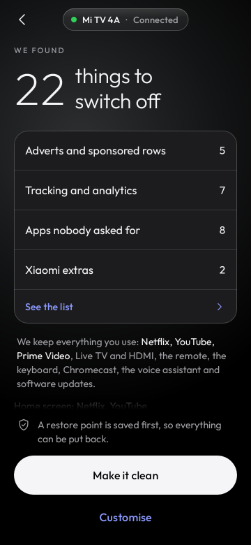 We found 22 things to switch off, grouped into adverts, tracking, apps nobody asked for and brand extras, with everything it keeps listed below