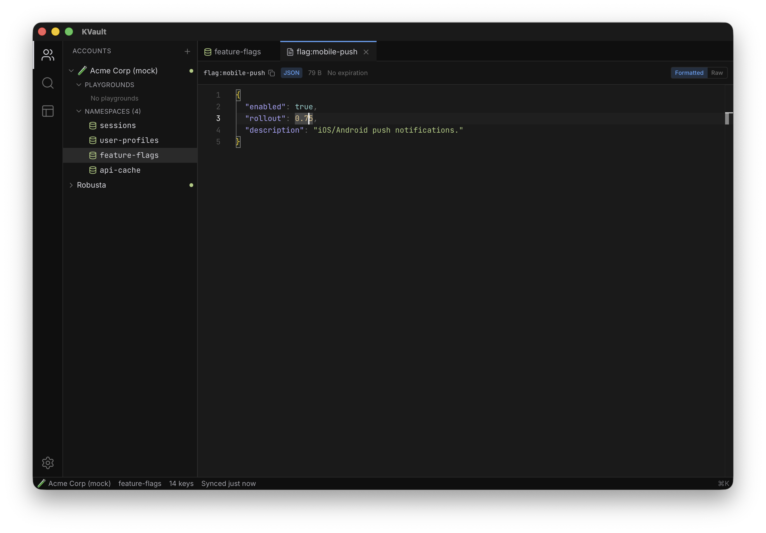An edited KV value with the dirty indicator showing unsaved changes