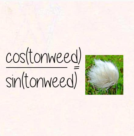 cos(tonweed) / sin(tonweed) = cottonweed