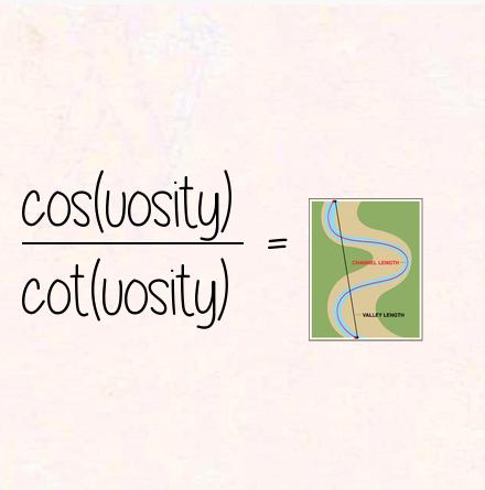 cos(uosity) / cot(uosity) = sinuosity