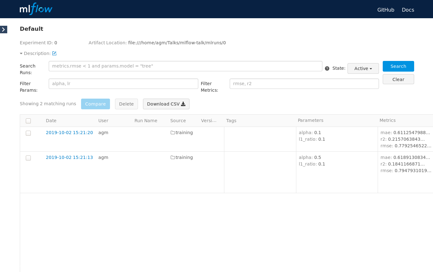 MLFlow UI