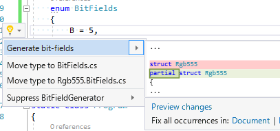 Quick Action to generate bit-fields