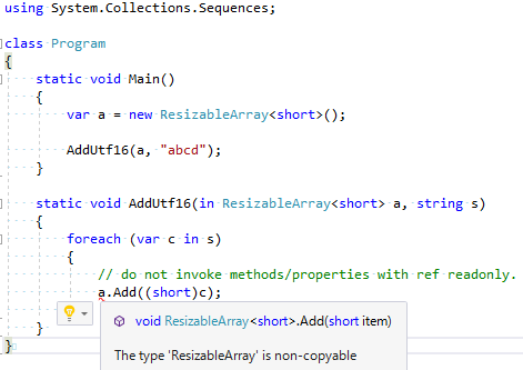 do not invoke methods/properties with ref readonly