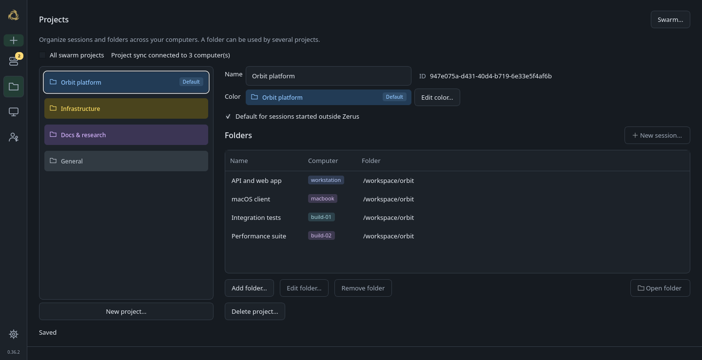The Orbit project connects folders on a workstation, a MacBook and two servers