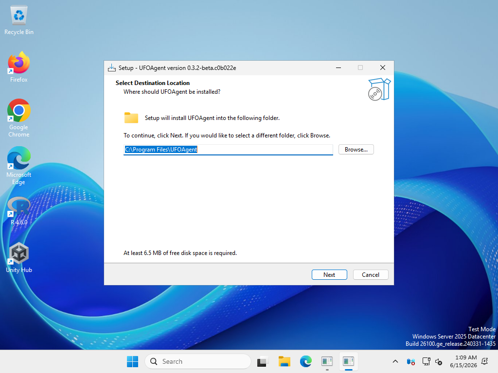 The UFOAgent installer running