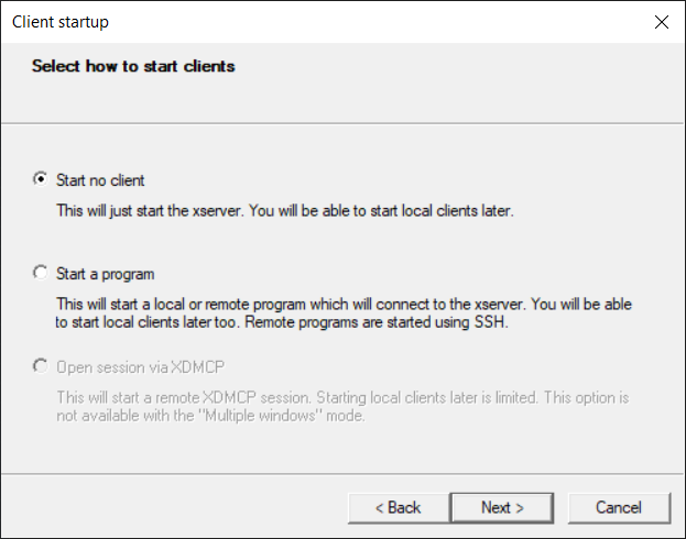 xlaunch 2: start no client