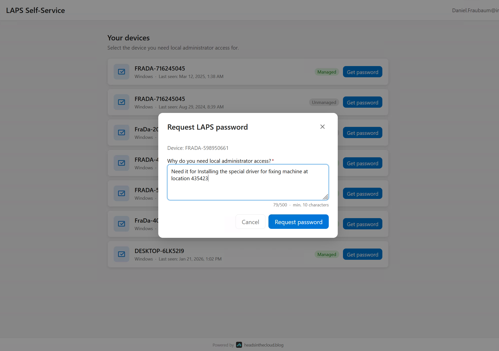 Windows LAPS Self‑Service Portal screenshot 3