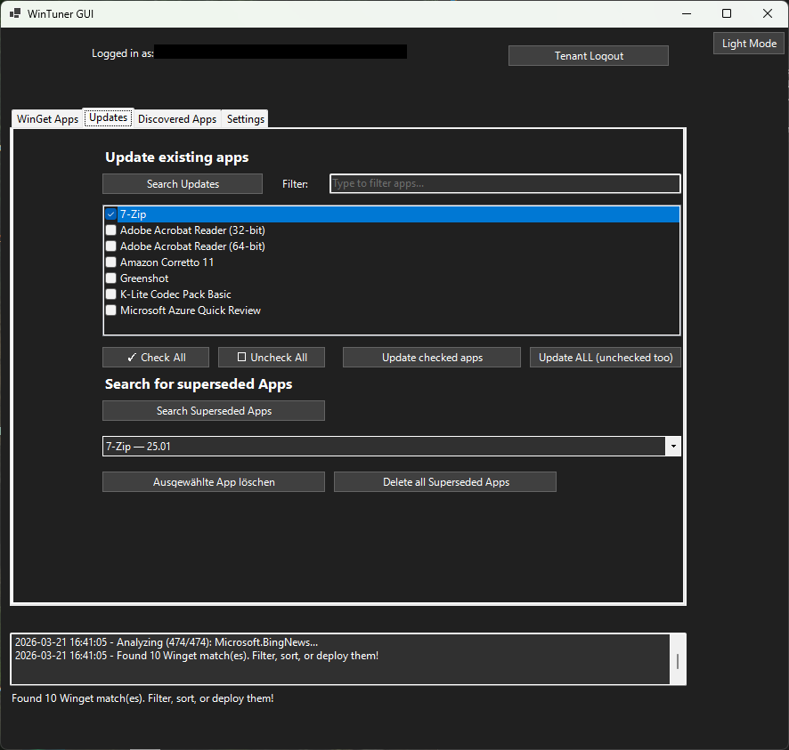 Wintuner GUI screenshot 2