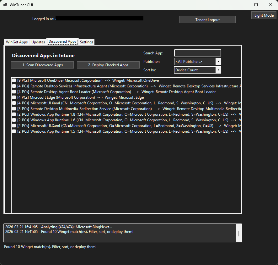 Wintuner GUI screenshot 3