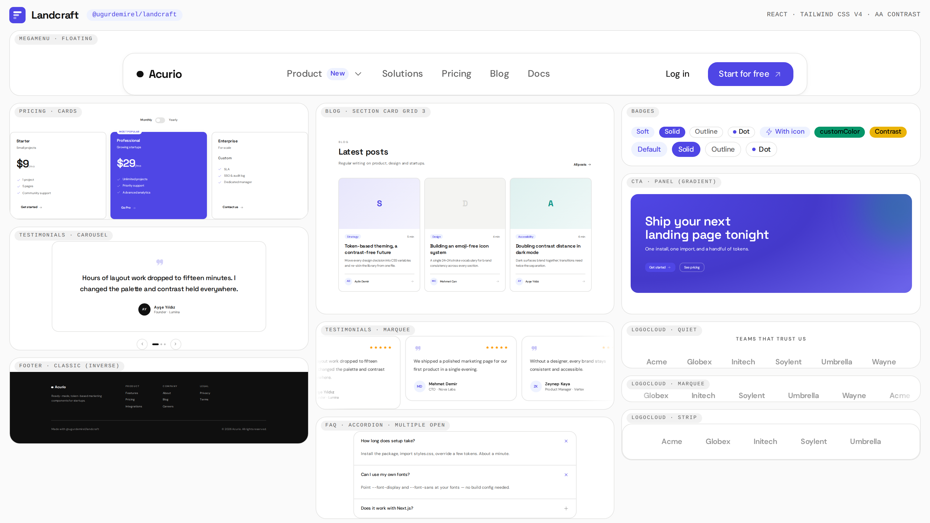 Landcraft — a React marketing component library