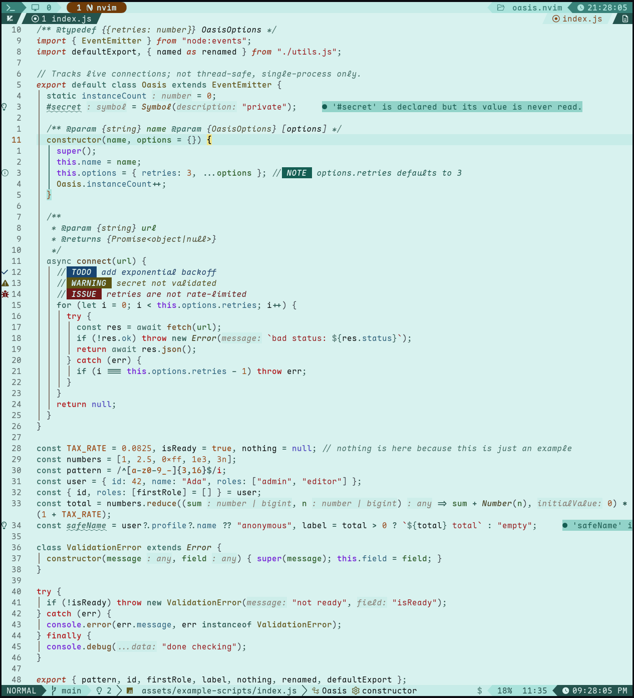 Mirage light mode code sample