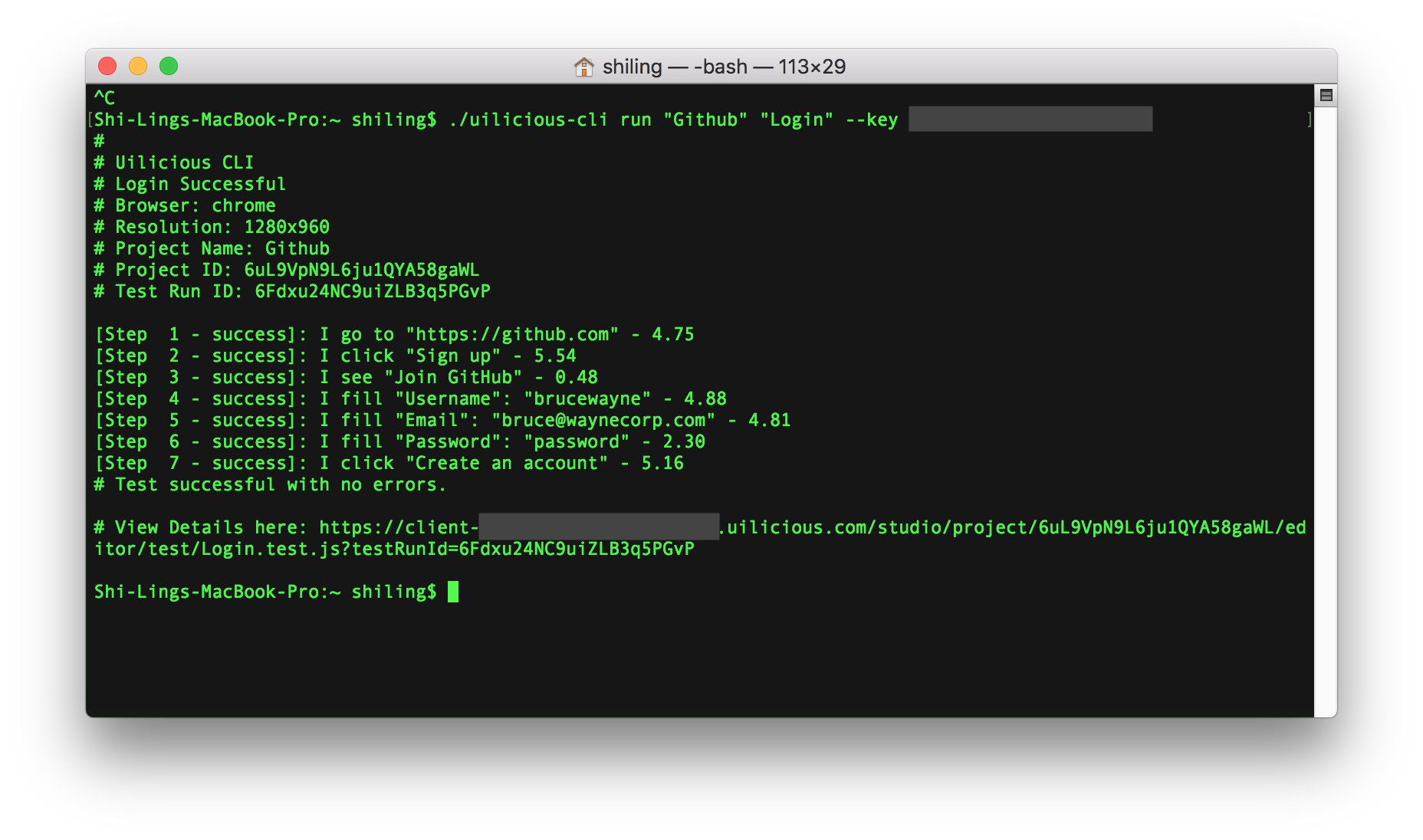 UI-licious CLI - Run a Test Example