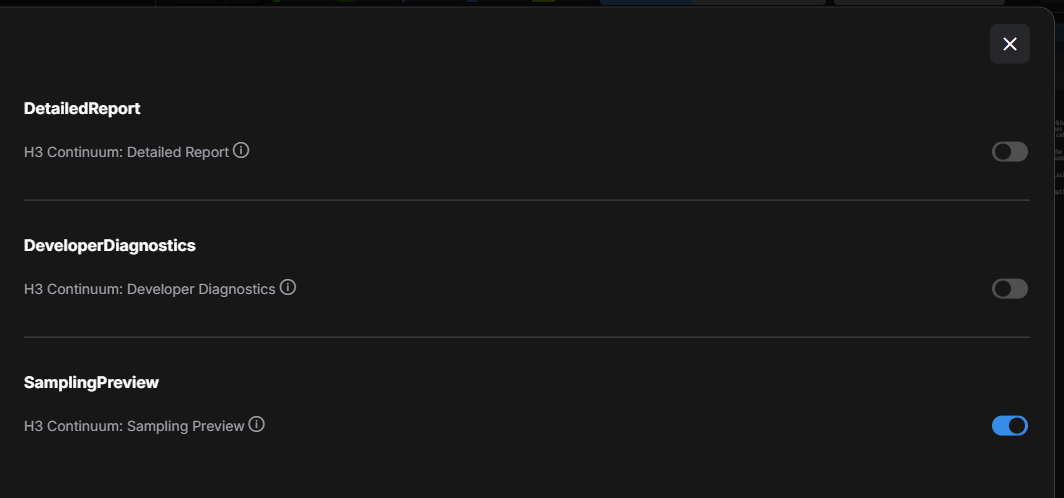 H3 Continuum settings