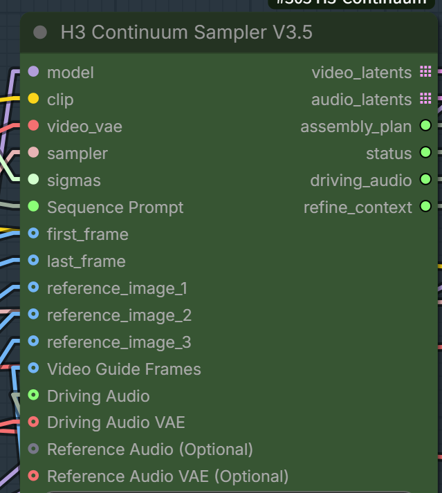 Sampler V3.5 permanent Reference Audio, Video Guide Frames, Driving Audio, and Reference Image inputs