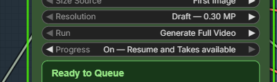 Run set to Generate Full Video while Progress stays On