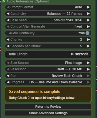 Back to Settings keeps the completed sequence and exposes Return to Review