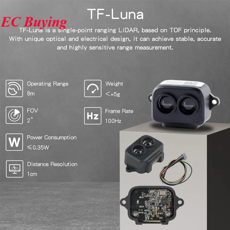 TF-Luna Lidar Ranging Sensor Module ToF Laser Range Finder Single-Point Micro 8M Distance VCSEL for 