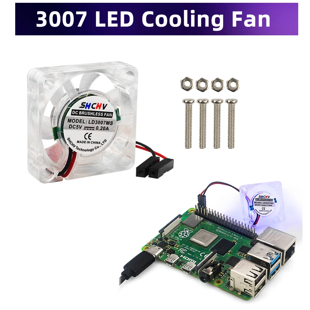 3007 mm Cooling Fan Blue LED 5V / 3.3A  DC Brushless Cooler with M2.5 Screws for Raspberry Pi Orange