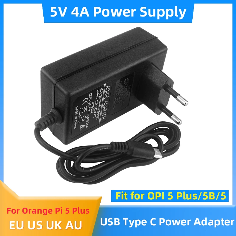 5V 4A Power Supply for Orange Pi 5 Plus / 5B / 5 20W USB Type C Power Adapter for OPI 5 Raspberry Pi