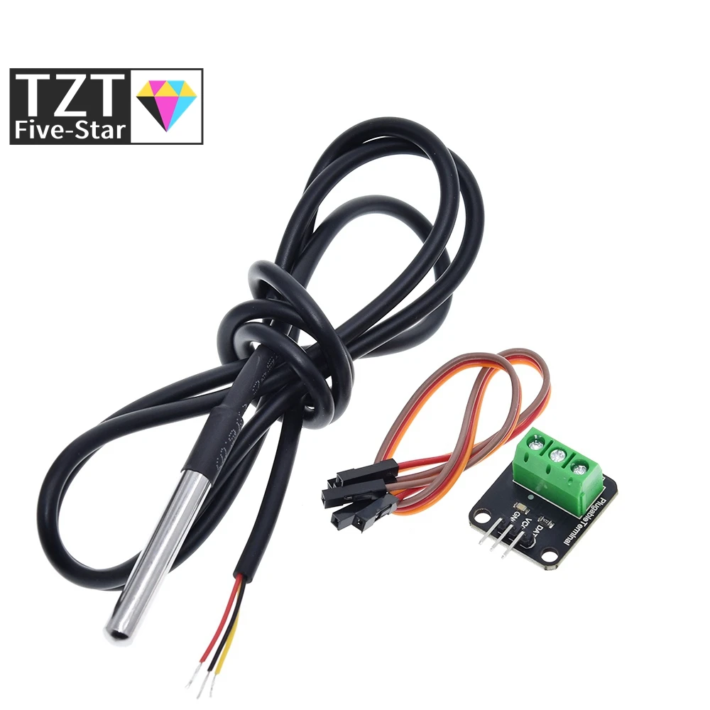 DS18B20 Temperature Sensor Module Kit Waterproof 100CM Digital Sensor Cable Stainless Steel Probe Te
