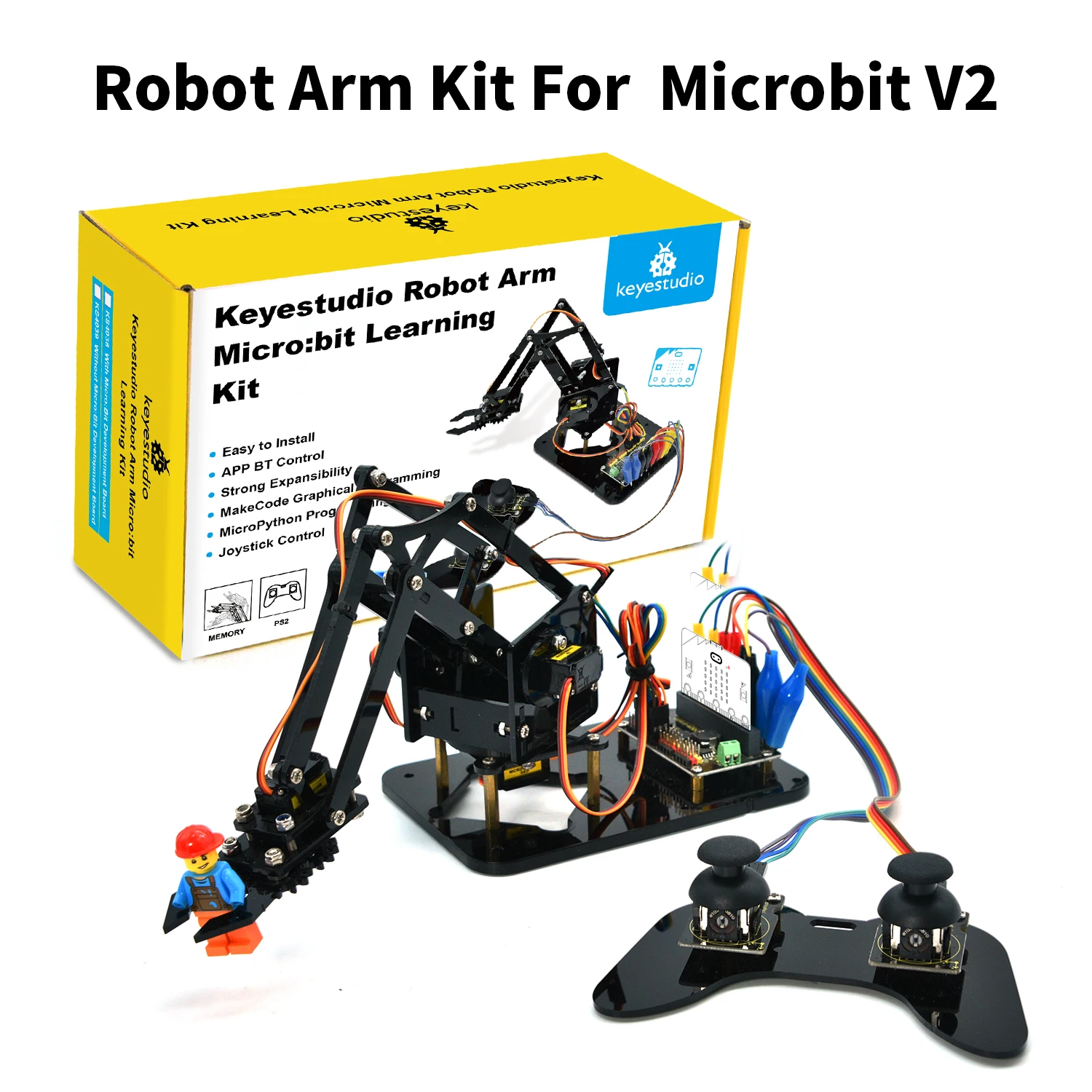 Keyestudio 4DOF Microbit V2 Robot Arm Starter Kit Acrylic Mechanical Claw Kit for MicroBit Robot Kit