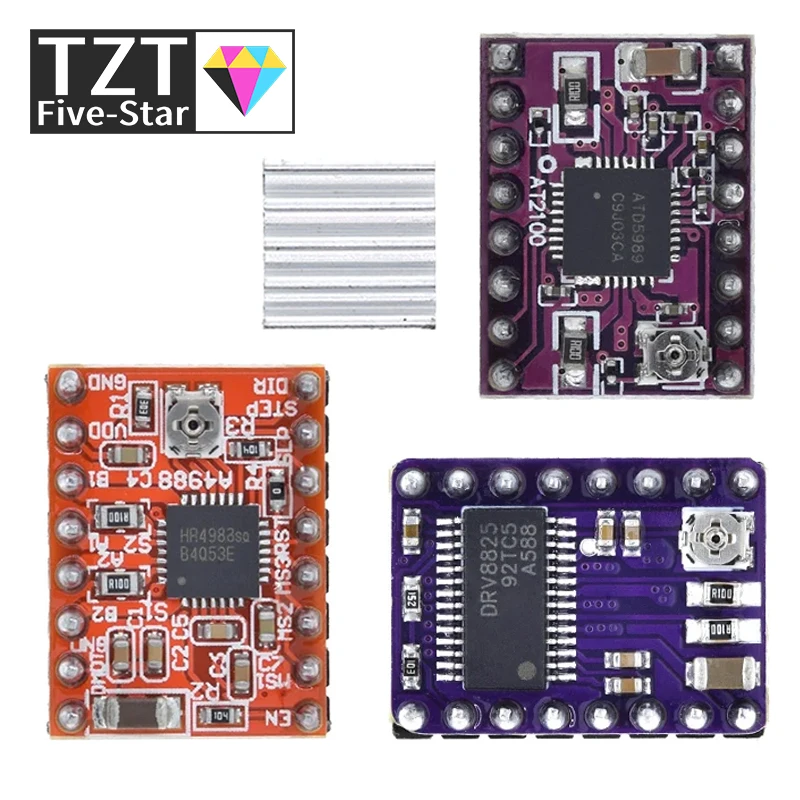 TZT 1/3PCS 3D Printer Parts StepStick A4988 DRV8825 AT2100 Stepper Motor Driver With Heat sink Carri