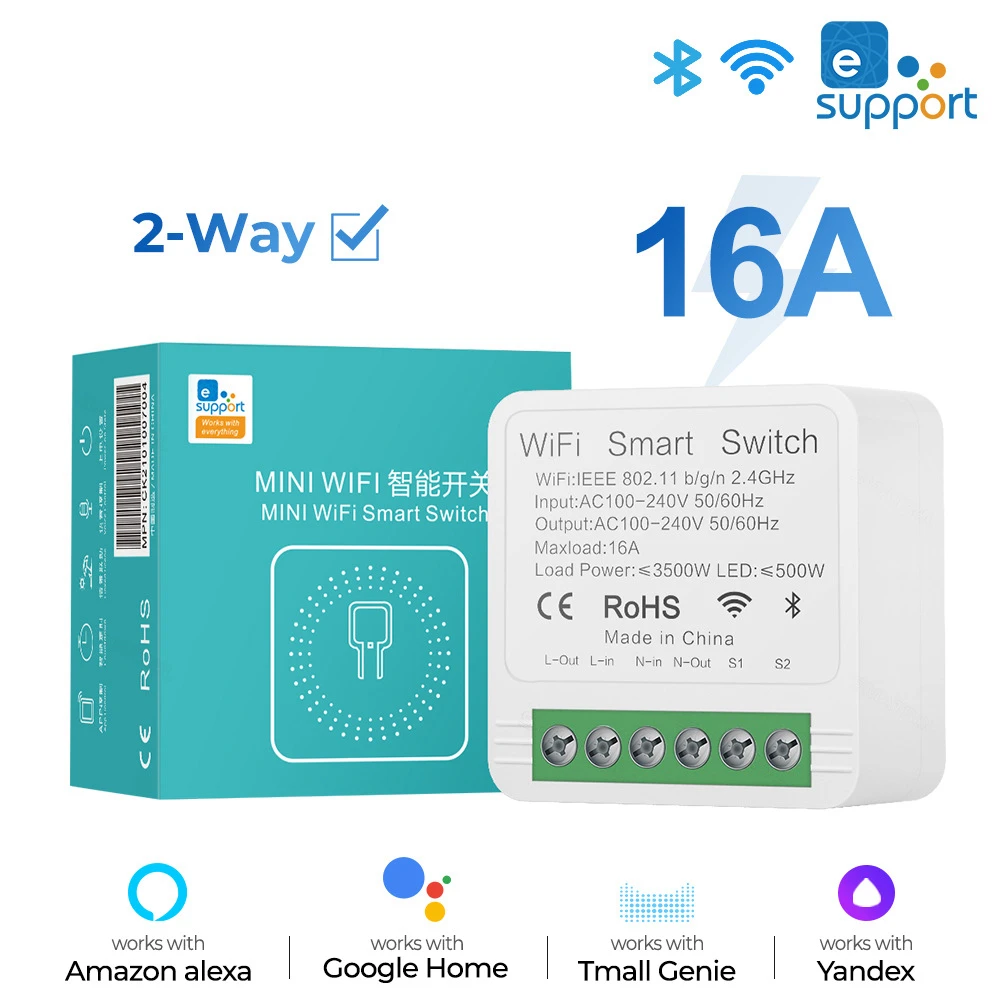 Wifi Smart Switch Ewelink APP 16A Mini Light Switches 2 Way Wireless Smart Home Automation Breaker V