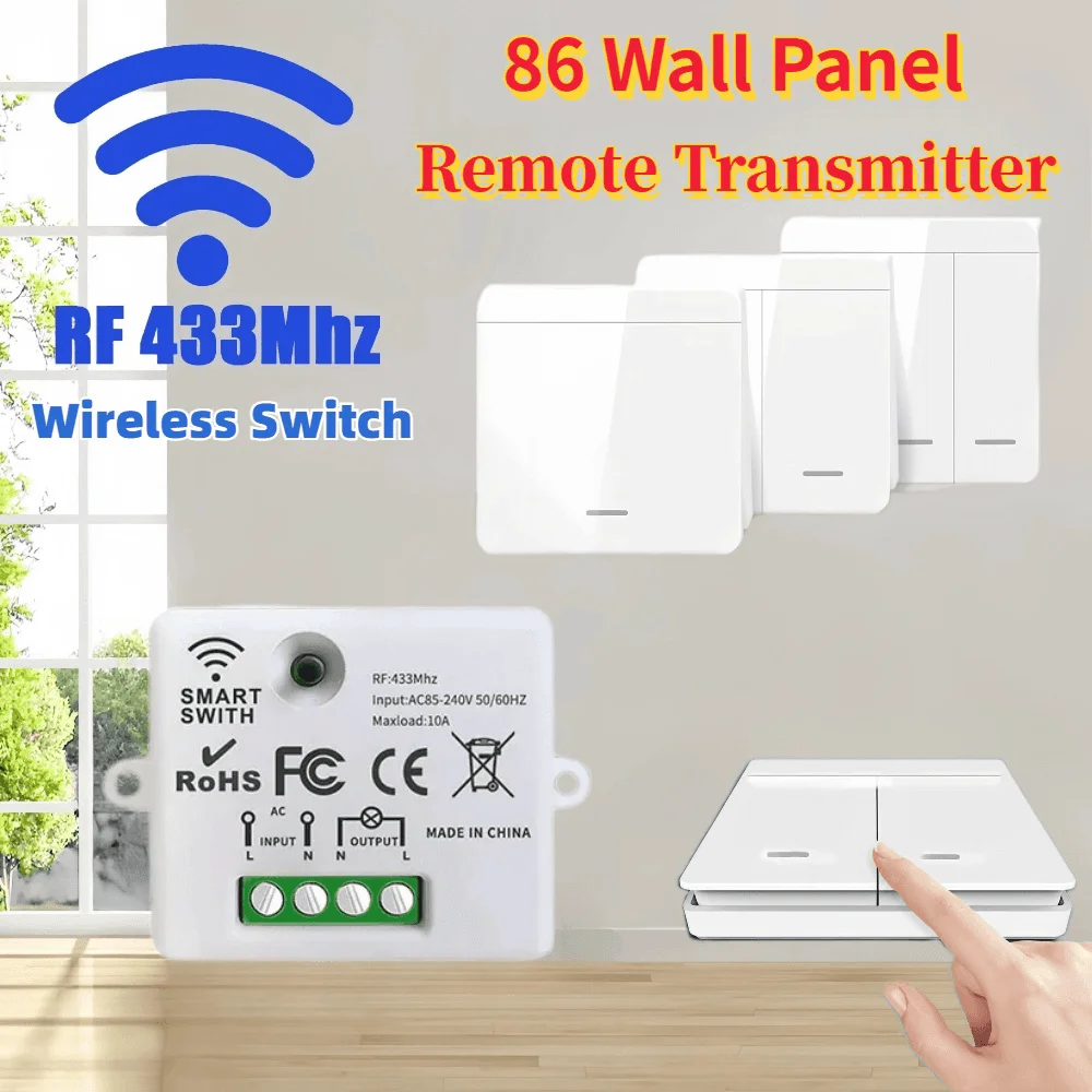 433Mhz Wireless Remote Control Light Switch 110V 220V Mini Relay Receiver 86 Wall Panel Switch for S