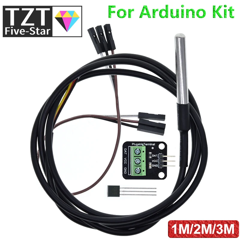 DS18B20 Temperature Sensor Module Kit Waterproof 100CM Digital Sensor Cable Stainless Steel Probe Te