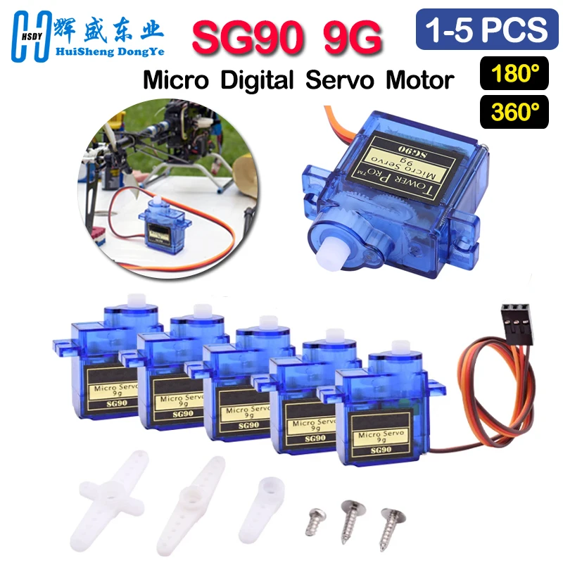 1-5pcs SG90 9G Micro Digital Servo Motor 180/360Degree Fixed-Wing Micro Gear Servo Motor for Rc Heli