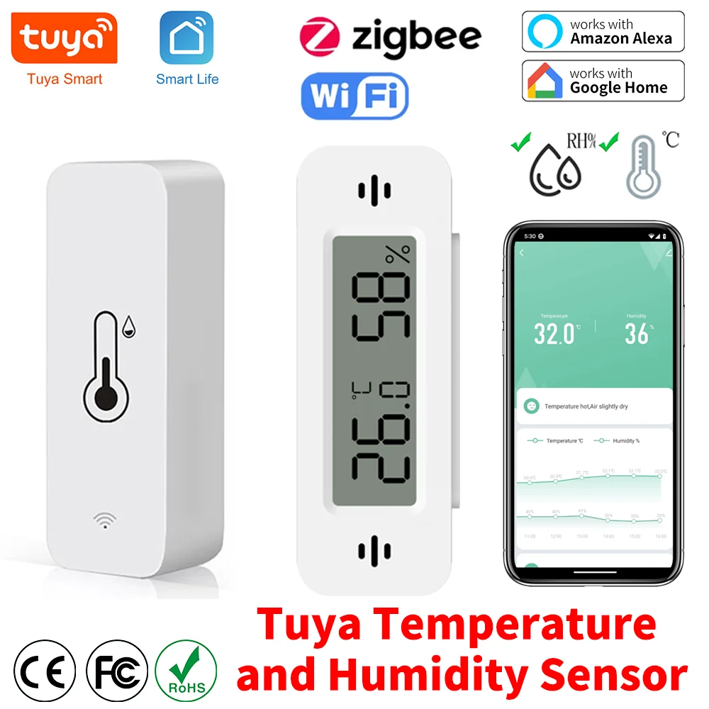 Tuya Zigbee WiFi Temperature And Humidity Sensor APP Remote Monitor For Smart Home var SmartLife Wor