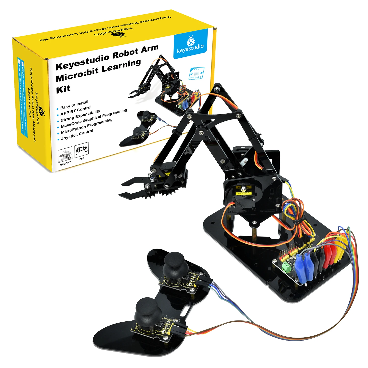 Kidsbits 4DOF Microbit V2 Robot Acrylic Mechanical Claw Toys for MicroBit Robot Kit Arm Starter Kit 