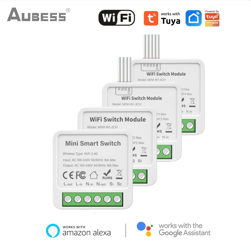 Aubess Zigbee/Wifi 1/2/3/4CH Tuya MINI Smart Switch Two-Way Control Wireless Light Switch Smart Home