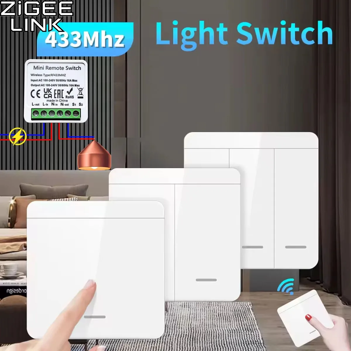 DIY Wireless Remote RF 433 MHz Smart Switch Mini Control Light Switches 16A Relay Receiver Automatio