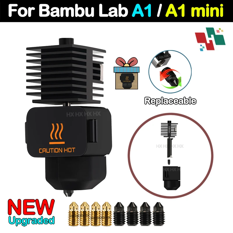 Hotend Kit For Bambu Lab A1/A1 Mini Fast Speed Hot End Assembly 0.2/0.4/0.6/0.8mm Hardened steel Noz