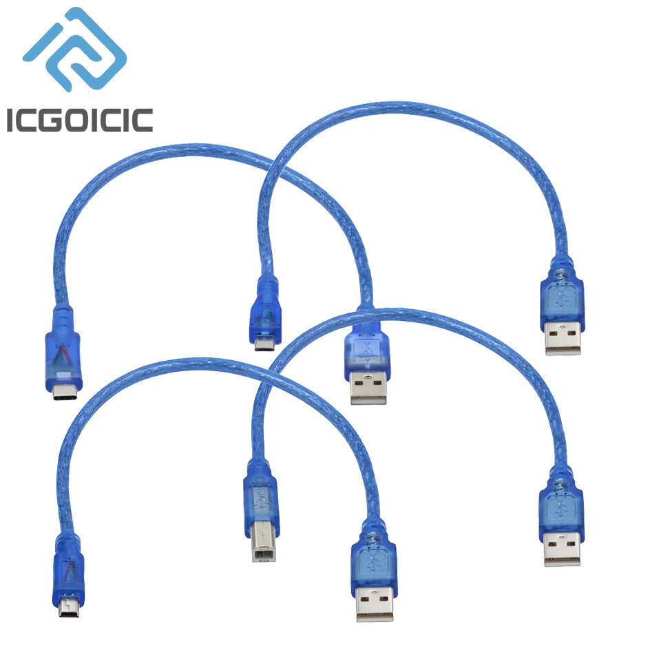 30CM USB Cable for Uno R3/Nano/MEGA/Leonardo/Pro Micro/DUE Blue High Quality A Type USB/Mini/Micro/T