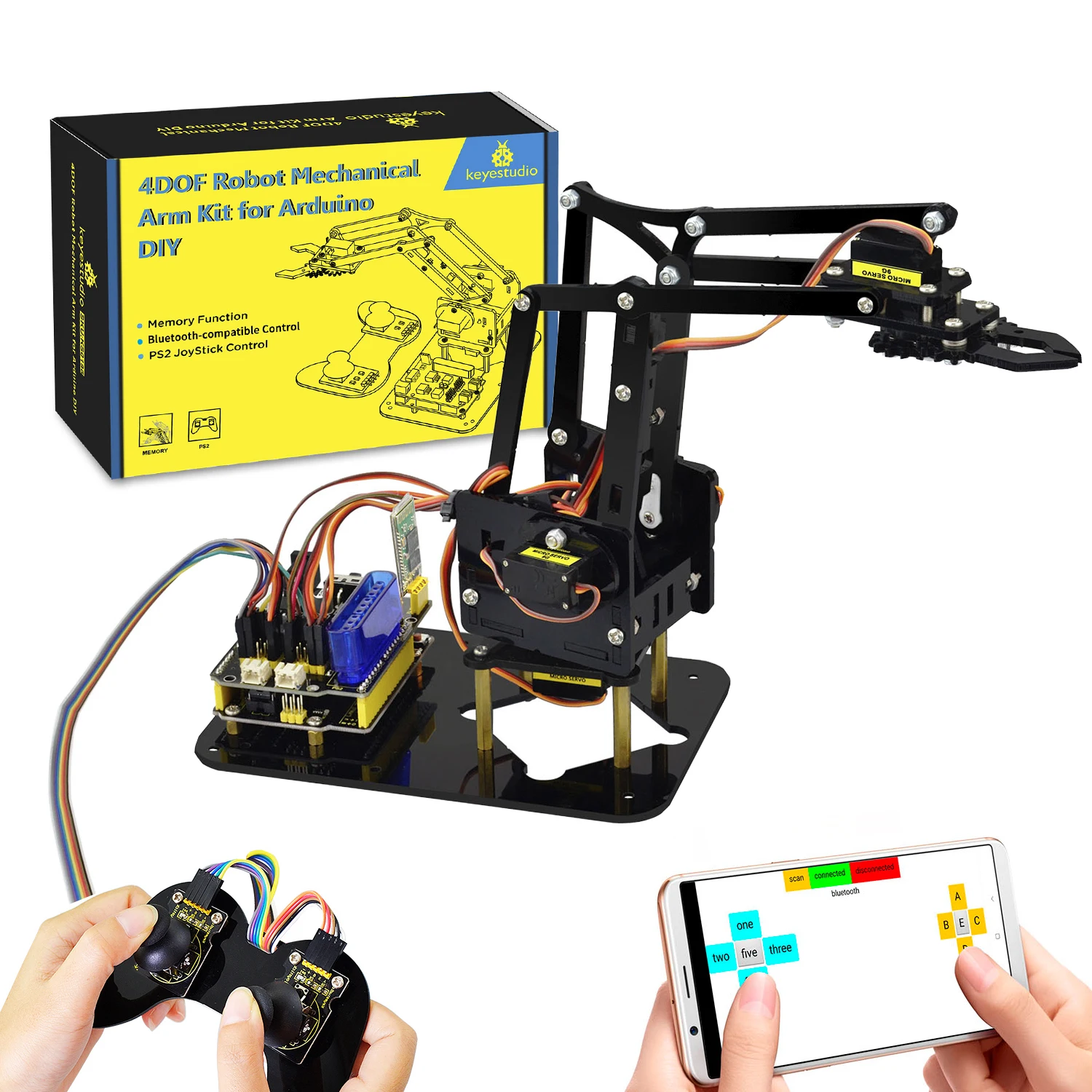 Keyestudio STEM  4DOF Robot Arm Kit  Mechanical Arm Claw Kit PS2 Control For Arduino Robot Arm Kit D